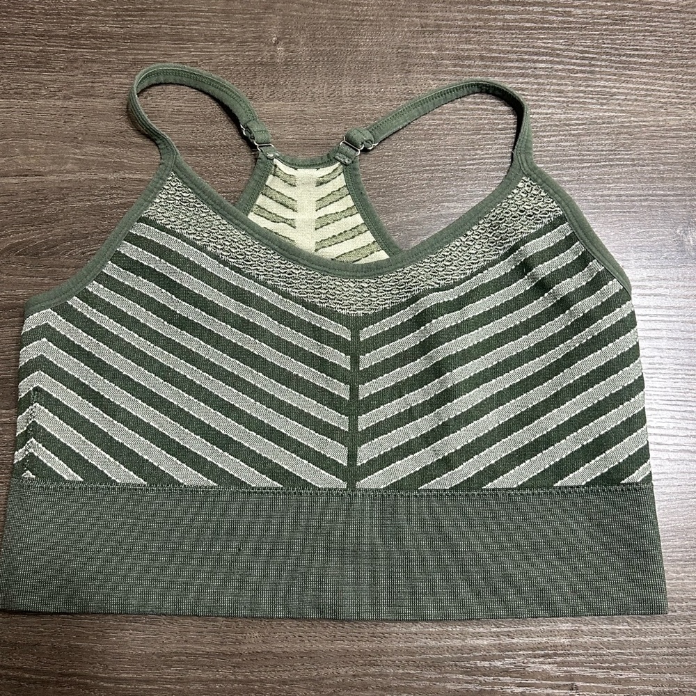 Layers Green and Cream Striped Women's Bralette Active Womens Top Work Out Gym L
